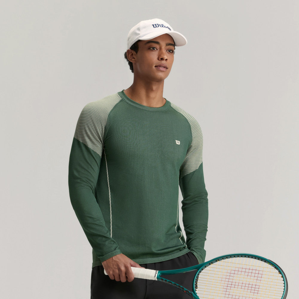 Wilson Court Ready Ls Tee 男款 服飾 長袖T恤 黑色/梧桐樹綠