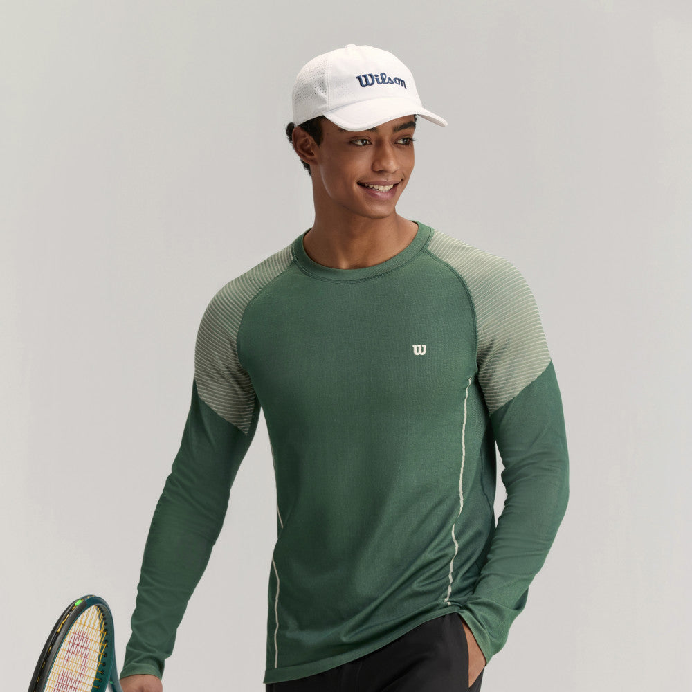 Wilson Court Ready Ls Tee 男款 服飾 長袖T恤 黑色/梧桐樹綠