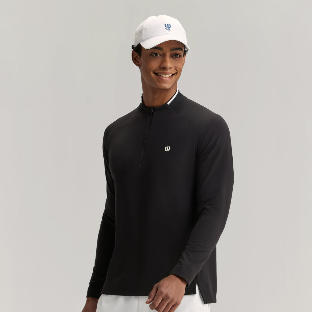 Wilson Practice Rally 1/2 Zip Ls Tee 男款 服飾 長袖T恤 黑色/咖啡色