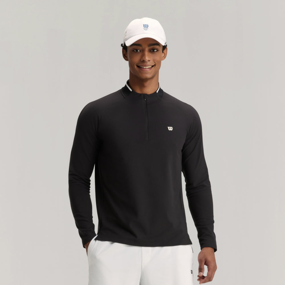 Wilson Practice Rally 1/2 Zip Ls Tee 男款 服飾 長袖T恤 黑色/咖啡色