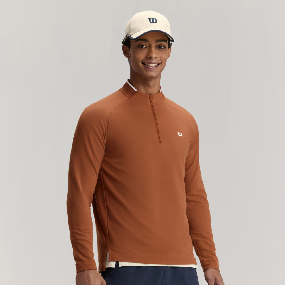 Wilson Practice Rally 1/2 Zip Ls Tee 男款 服飾 長袖T恤 黑色/咖啡色