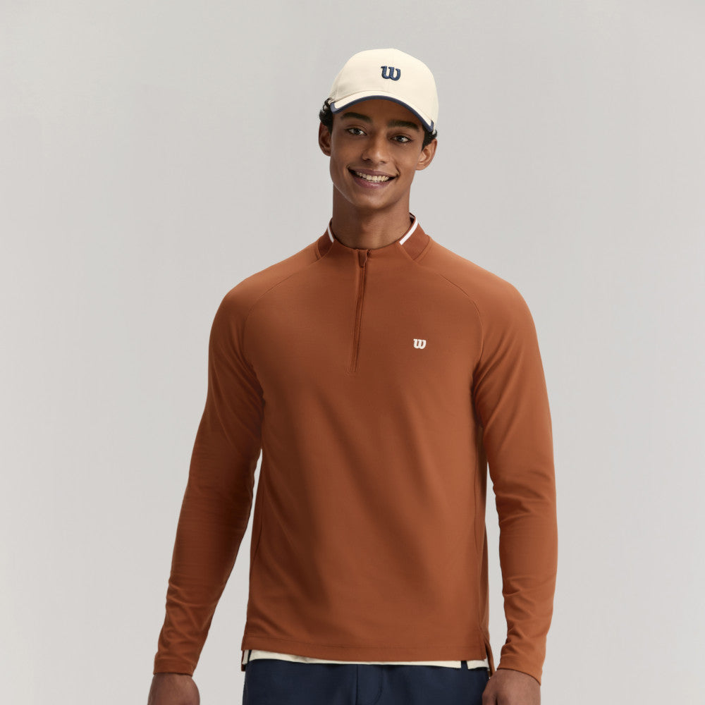 Wilson Practice Rally 1/2 Zip Ls Tee 男款 服飾 長袖T恤 黑色/咖啡色