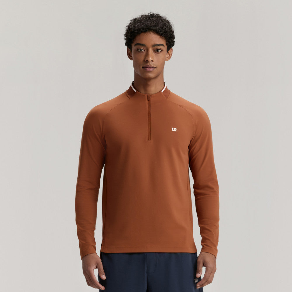Wilson Practice Rally 1/2 Zip Ls Tee 男款 服飾 長袖T恤 黑色/咖啡色