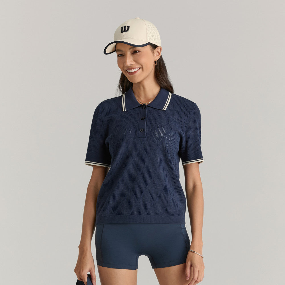 Wilson Addison Knit Polo Classic 女款 服飾 Polo衫 海軍藍/沙色
