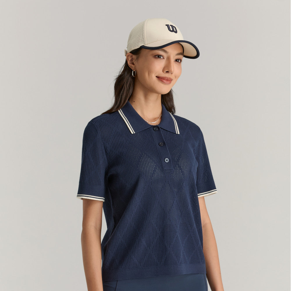 Wilson Addison Knit Polo Classic 女款 服飾 Polo衫 海軍藍/沙色