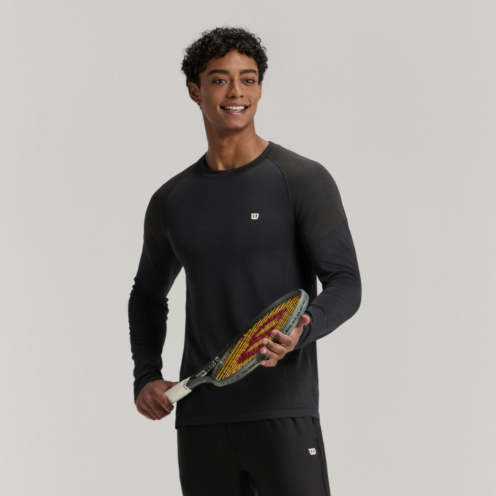 Wilson Court Ready Ls Tee 男款 服飾 長袖T恤 黑色/梧桐樹綠