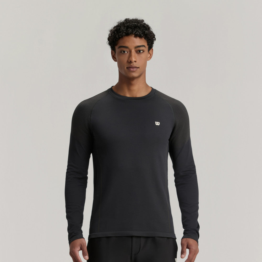 Wilson Court Ready Ls Tee 男款 服飾 長袖T恤 黑色/梧桐樹綠