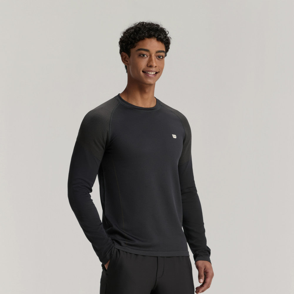 Wilson Court Ready Ls Tee 男款 服飾 長袖T恤 黑色/梧桐樹綠