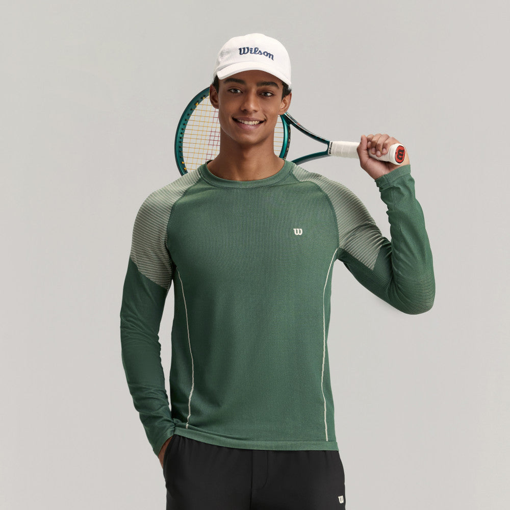 Wilson Court Ready Ls Tee 男款 服飾 長袖T恤 黑色/梧桐樹綠