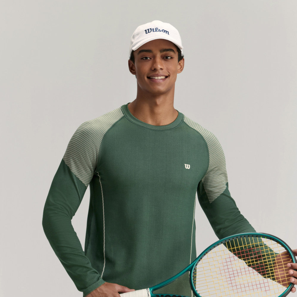 Wilson Court Ready Ls Tee 男款 服飾 長袖T恤 黑色/梧桐樹綠