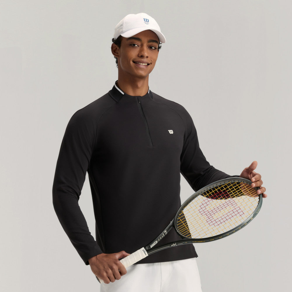 Wilson Practice Rally 1/2 Zip Ls Tee 男款 服飾 長袖T恤 黑色/咖啡色