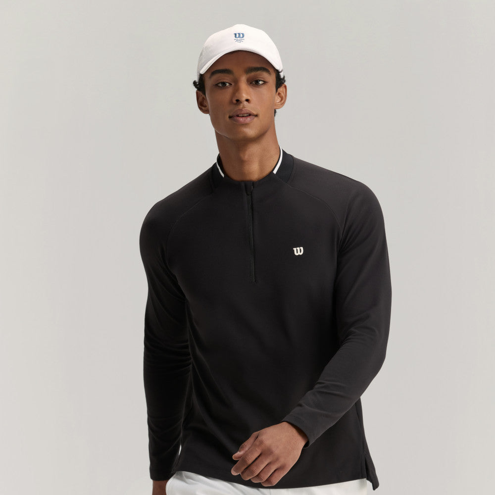 Wilson Practice Rally 1/2 Zip Ls Tee 男款 服飾 長袖T恤 黑色/咖啡色