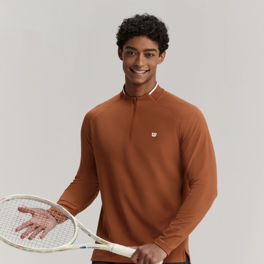 Wilson Practice Rally 1/2 Zip Ls Tee 男款 服飾 長袖T恤 黑色/咖啡色