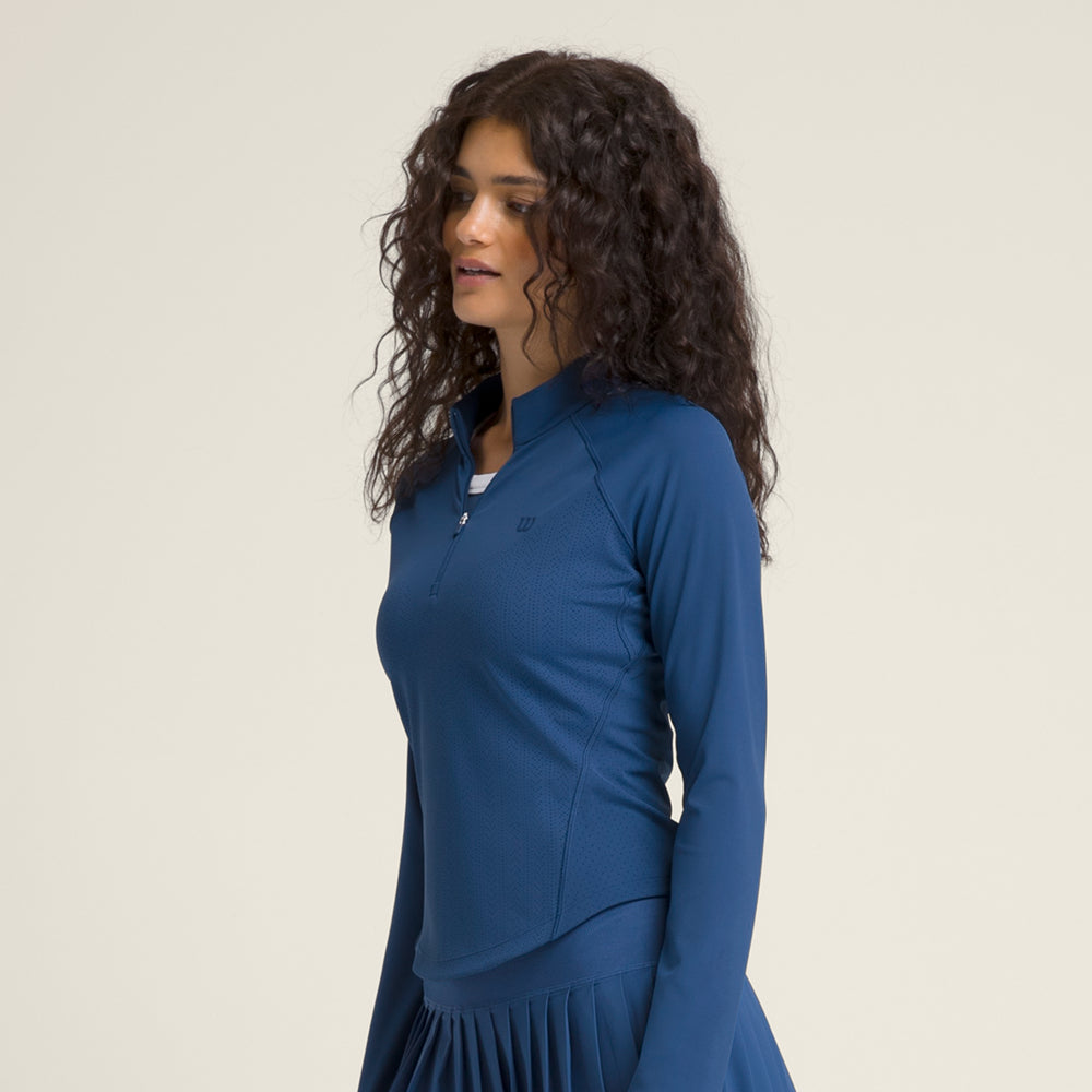 Wilson Laser Lace Half-Zip 女款 服飾 半拉鍊上衣 藍色/白色