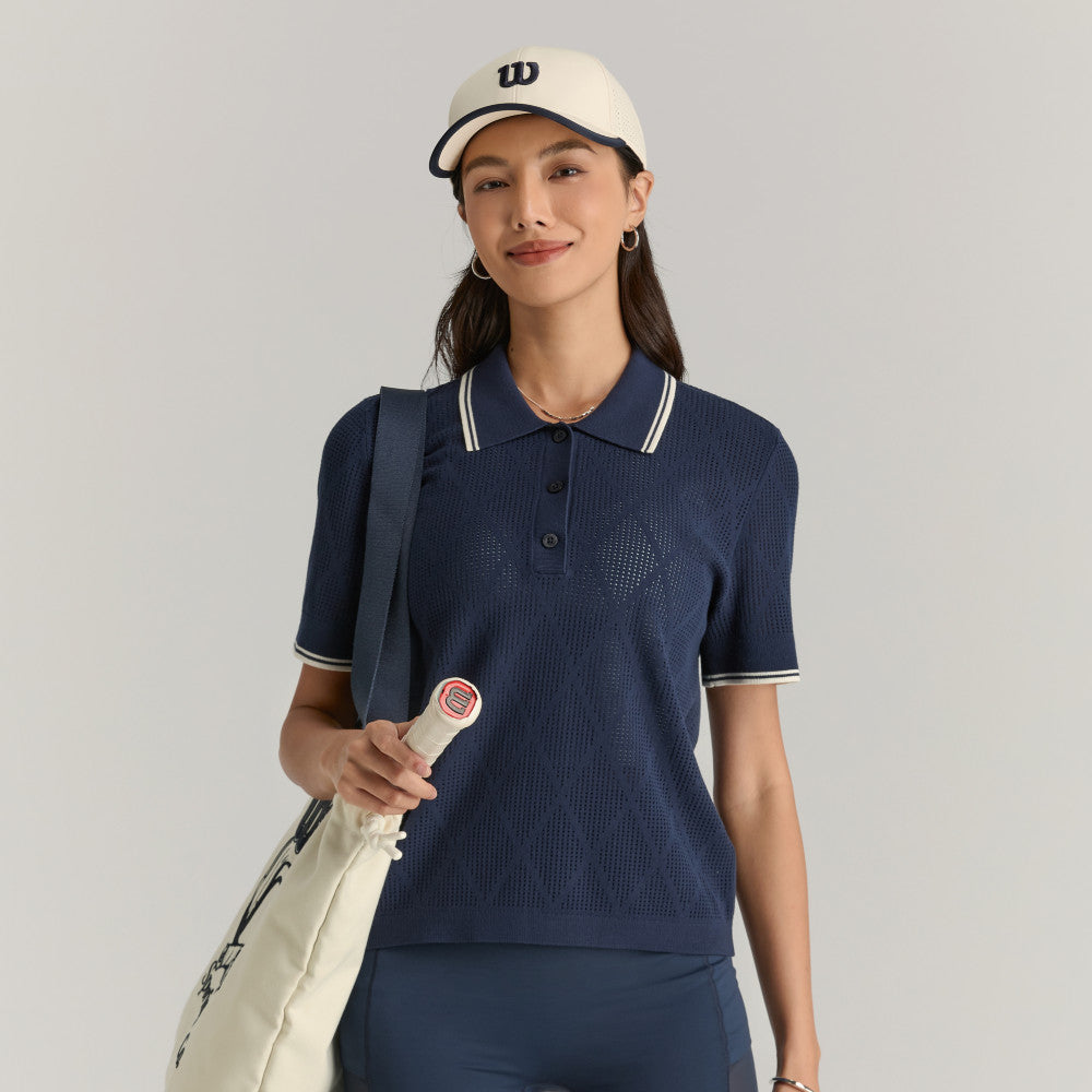 Wilson Addison Knit Polo Classic 女款 服飾 Polo衫 海軍藍/沙色