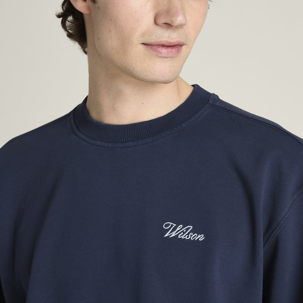 Wilson-男款-服飾-上衣-圓領衛衣/大學T-海軍藍