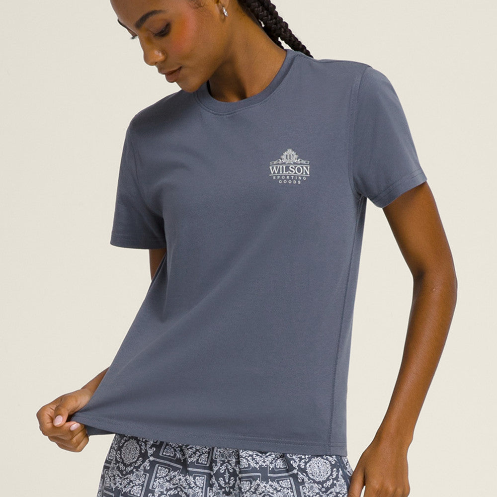 Wilson-女款-服飾-上衣-短袖T恤-暮藍色